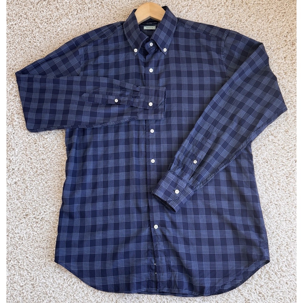Peter Millar Button Down Mens Medium Navy Blue Good Plaid Winter Soft Twill